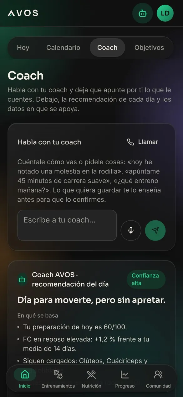 Coach: chat y recomendación del día