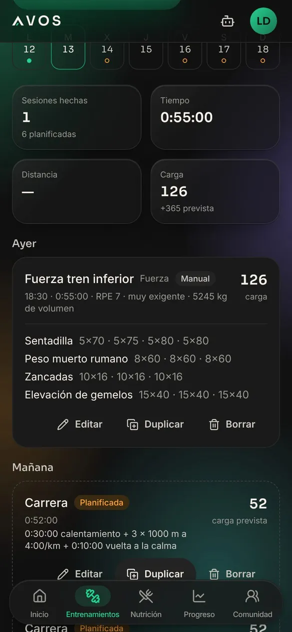 Entrenamientos de la semana